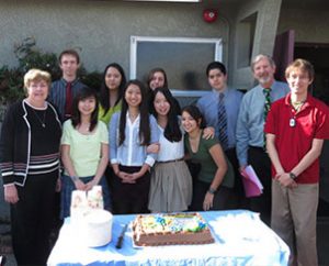 Nine of the 16 graduating seniors at Pacific Lutheran High School in Torrance, Calif., pose for a photo during the school's National Honor Society (NHS) induction ceremony March 14. Three of the NHS students are considering attending Concordia University System schools in Irvine, Calif., and Bronxville, N.Y., through the "Concordia Choice" program. Also in the photo are teachers Mary Flett, left, and Gale McKim, second from right. (Rebekah Lieu)