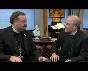 LCMS President Rev. Dr. Matthew C. Harrison, left, and the Rev. John Fale, associate executive director of the LCMS Mercy Operations Group, discuss in a new video how LCMS congregation members can help Oklahoma tornado victims.