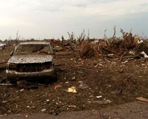 “All the houses were gone,” said LCMS Vicar Aaron Uphoff of tornado-torn Moore, Okla., on Monday, May 20, 2013. Uphoff, who is finishing his vicarage at Trinity Lutheran Church, Norman, Okla., prayed with and comforted hundreds of people in Moore hours after the storm. (Aaron Uphoff)