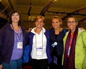 Friends from Baltimore, from left, Teresa Tester, Susan Sohn, Betsy Sohn and Julie Schafer pose for a photo after a performance by singer/songwriter Mia Koehne. The four went on their first mission trip together — to Costa Rica — in summer 2012. Tester and Susan Sohn became friends after meeting at an LWML convention in 2007. (LCMS Communications/Paula Schlueter Ross)