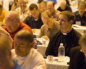 Delegates listen to a presentation during the last business session of the LCMS convention on Thursday, July 25, 2013. (LCMS Communications)