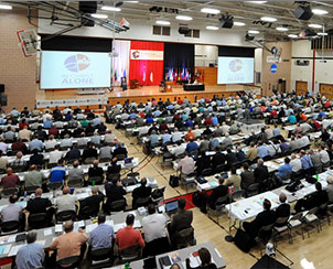Delegates take part in the 62nd Biennial Convention of the Wisconsin Evangelical Lutheran Synod, held July 29-Aug. 1 at Martin Luther College in New Ulm, Minn. Among convention actions, delegates voted to encourage church leaders to continue theological discussions with the LCMS. (William A. Pekrul/Martin Luther College Public Relations)