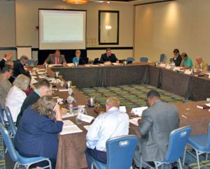 The LCMS Boards for National Mission and International Mission work with Synod President Rev. Dr. Matthew C. Harrison on a theological statement that will be used as the preface of both boards’ policy manuals. (LCMS Communications/Melanie Ave)