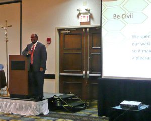 Dr. Leo S. Mackay Jr. offers leadership tips to members of the Synod’s boards and commissions at the President’s Leadership Meeting, Sept. 13 in St. Louis. (LCMS Communications/Megan Mertz)