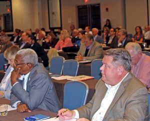 Attendees at the LCMS President’s Leadership Meeting listen to a panel discussion on challenges and opportunities for the future. (Juan Gonzalez)