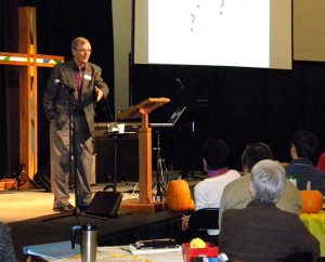 The Rev. Dr. James Lamb, executive director of Lutherans For Life (LFL), leads a plenary session at the LFL national conference. (LCMS Communications/Paula Schlueter Ross)