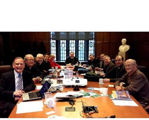 Meeting Dec. 16-17 in St. Louis for a semi-annual consultation of leaders from the LCMS, Lutheran Church—Canada (LCC) and the North American Lutheran Church (NALC) are, from left, the Rev. Mark Chavez (NALC), the Rev. Larry Vogel (LCMS), the Rev. John Bradosky (NALC), the Rev. Dr. David Wendel (NALC), the Rev. Dr. James Nestingen (NALC), the Rev. Dr. Matthew C. Harrison (LCMS), the Rev. Dr. Herbert C. Mueller Jr. (LCMS), the Rev. Dr. Joel Lehenbauer (LCMS), the Rev. John Pless (LCMS), the Rev. Dr. Robert Bugbee (LCC) and keynoter Dr. Robert Benne (NALC).    (Concordia Seminary, St. Louis)