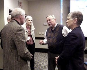 LCMS Director of School Ministry Terry Schmidt, third from left, talks with several members of the Synod’s Board for National Mission (BNM) after his presentation at the board’s Feb. 7-8 meeting. BNM members, from left, are Dr. Gary Quick, Martha Milas and Linda Stoterau. (LCMS Communications/Joe Isenhower Jr.)