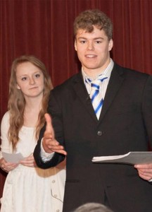 Sarah Bowe and Collin Christiansen deliver their campaign presentation as members of the Concordia University Nebraska, Seward, team. Jessy Sweet and Andrew Malan, not pictured, also served with the group. (Lutheran Church Extension Fund)