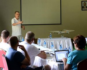 Dr. Michael Rodewald addresses LCMS missionaries at the April 1-5 retreat in Mombasa, Kenya. Rodewald, who has spent nearly 30 years in Africa, urged new missionaries to keep an open mind about their own abilities and cultural perspectives. “One is always a learner no matter how long one serves in a cross-cultural context," Rodewald said. (LCMS Communications/Phil Jaseph)