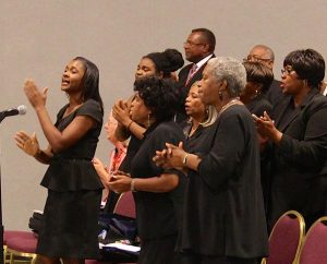 A choir — with members from four St. Louis-area LCMS congregations — leads singing during the convocation. (John Mehl)