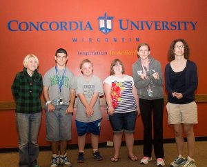 Members of the inaugural class of the Bethesda College of Applied Learning at CUW are, from left, Rachel Hoffmann, Christopher Brandt, Alec Shafer, Mary Cate Neff, Claire Chalupka and Kristen Van Handel. (Terri Breese/Bethesda Lutheran Communities)