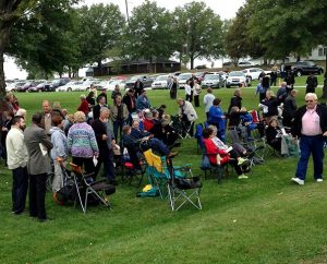 About 150 people attend the dedication service Oct. 12 of the Emma Massacre Monument at Holy Cross Lutheran Church in Emma, Mo. (John Patrick Niles) 