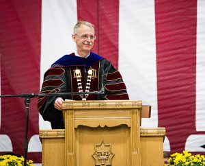 The Rev. Dr. Daniel Gard, 11th president of Concordia University Chicago, offers his inaugural address Oct. 10 in River Forest, Ill. (LCMS/Erik M. Lunsford)