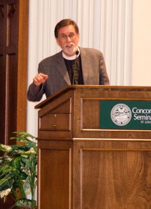 The Rev. William M. Cwirla, senior pastor of Holy Trinity Lutheran Church in Hacienda Heights, Calif., gives a presentation called “Be Fruitful and Multiply: Fertility Ethics Viewed in the Light of Creation and Redemption” during the Nov. 8 Infertility Ethics Symposium at Concordia Seminary, St. Louis. (LCMS/Melanie Ave)