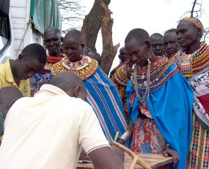 Kenyans are registered in conjunction with the food-relief program on Oct. 5 in Ngilai, Kenya. Representatives of the LCMS and the Evangelical Lutheran Church in Kenya distributed food and shared the Gospel Oct. 2-6 among more than 500 families in the drought-stricken region of Samburu in northern Kenya. (LCMS/Phil Jaseph)