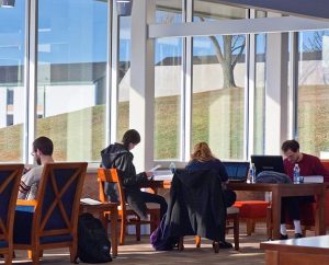 Concordia Theological Seminary students make use of the additional space offered by the Wayne and Barbara Kroemer Library on the seminary's campus in Fort Wayne, Ind. A recently completed expansion increased the size of the library from 15,000 to 63,000 square feet. (Concordia Theological Seminary)