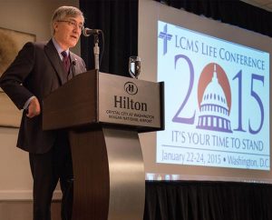 Robert George, a professor at Princeton University, addresses participants in the 2015 LCMS Life Conference Friday, Jan. 23, 2015, at the Hilton in Crystal City, Va. (LCMS/Erik M. Lunsford)