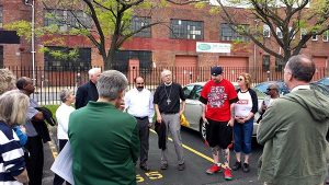 A group from the LCMS Southeastern District assembles to pray before joining a May 2 rally and march for peace in Baltimore. (Tina Jasion)