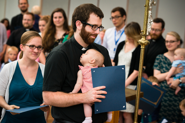 The Rev. Andrew Schlund — shown with his wife, Kelsey, and their young daughter, Charlotte, at the end of the two-week summer LCMS missionary orientation — will help train Lutheran pastors in Mexico City. (LCMS/Erik M. Lunsford)