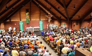 Youth, chaperones and church workers attend the opening Divine Service for the July 28-31 Higher Things conference at Concordia University, Nebraska in Seward under the theme "Te Deum." (Higher Things/Ann Osburn)