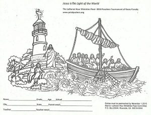 The official coloring page for the Petal Pushers® coloring contest depicts the 2016 Lutheran Hour Ministries float and its theme, "Jesus is the Light of the World."