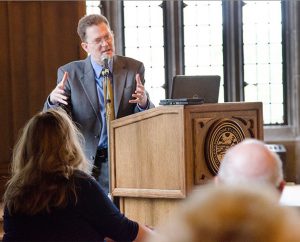 Victor Vieth, executive director emeritus of the Gundersen National Child Protection Training Center in Winona, Minn., addresses the Synod's first Workshop on Domestic Violence and Child Abuse, Sept. 30 in St. Louis. (LCMS/Frank Kohn)