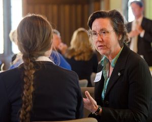 From left, Emily Cave and Jenny Wallach practice asking questions and "active listening" in a role-playing exercise during the Workshop on Domestic Violence and Child Abuse. Cave is a deaconess intern at Immanuel Lutheran Church in Washington, Mo., and Wallach is a member there. (LCMS/Frank Kohn)