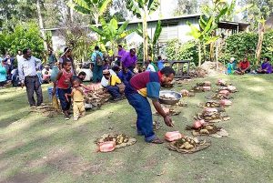 Before recent flooding, drought and frost, people in Papua New Guinea (PNG) prepare a meal from food grown primarily on subsistence farms. The series of catastrophic weather phenomena has now decimated the nation’s food supply. The LCMS has allocated an initial $16,500 to provide food and basic essentials during the crisis, which affects the LCMS partner church in PNG, Gutnius Lutheran Church. (Ezekiel Peter)