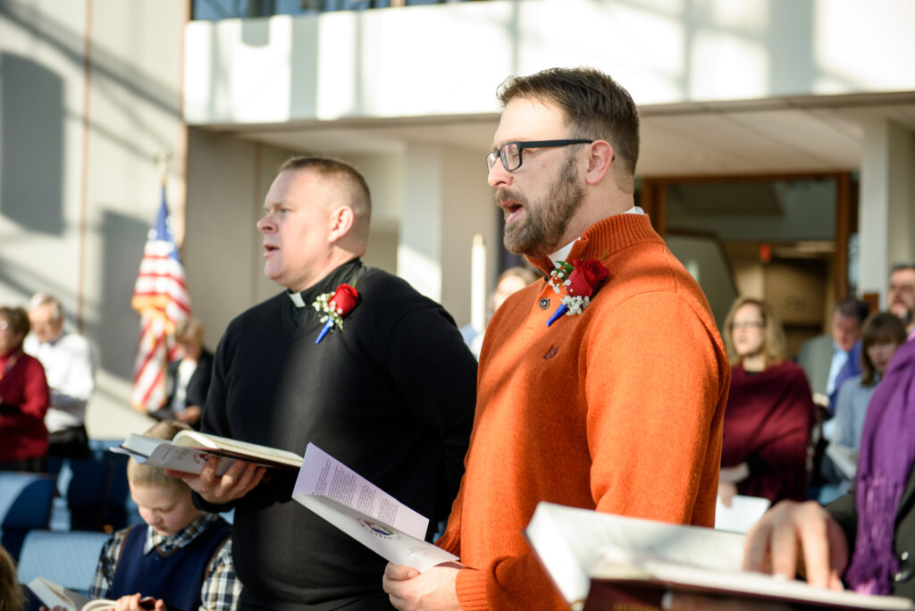 (L-R) The Rev. Peter M. Burfeind and the Rev. Adam DeGroot worship during a Service of Sending for them at the International Center chapel of The Lutheran ChurchMissouri Synod on Tuesday, Jan. 12, 2016, in Kirkwood, Mo. LCMS Communications/Frank Kohn