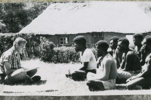 The Rev. Dr. Otto C. Hintze Jr. teaches Enga evangelists as part of his early mission work in Papua New Guinea. Hintze served as a missionary there from 1948 to 1965. (Courtesy of Otto Hintze)