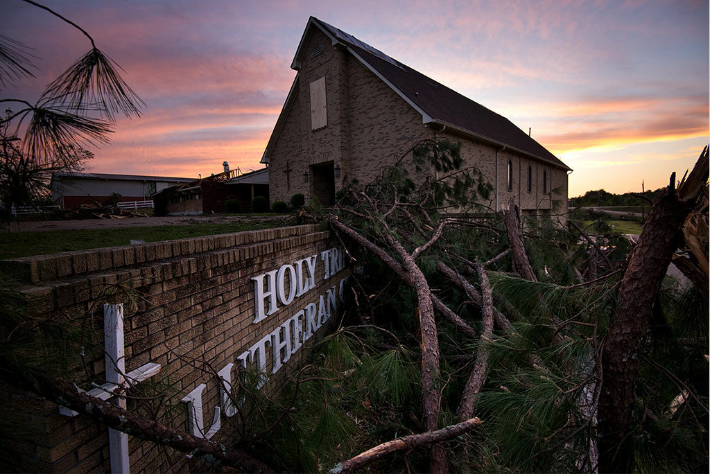 Holy Trinity Lutheran Church in Tupelo, Miss. — with catastrophic damage from an EF3 tornado that hit April 28, 2014 — is just one of many Synod congregations that have received emergency assistance from LCMS Disaster Response. (LCMS/Erik M. Lunsford)