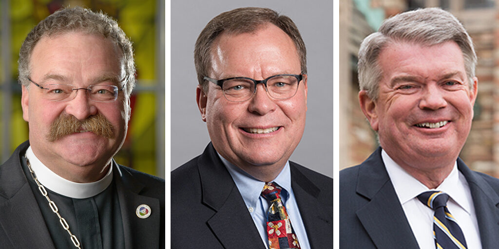 The nominees for LCMS president are, from left, the Rev. Dr. Matthew C. Harrison, the Rev. Dr. David P.E. Maier and the Rev. Dr. Dale A. Mayer.