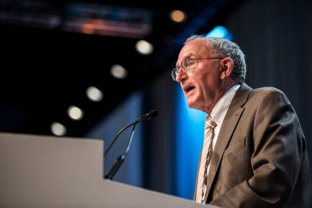 The Rev. Dr. Dean O. Wenthe, president of the Concordia University System, speaks Monday, July 11, at the 66th Regular Convention of The Lutheran Church–Missouri Synod in Milwaukee. (LCMS/Michael Schuermann)