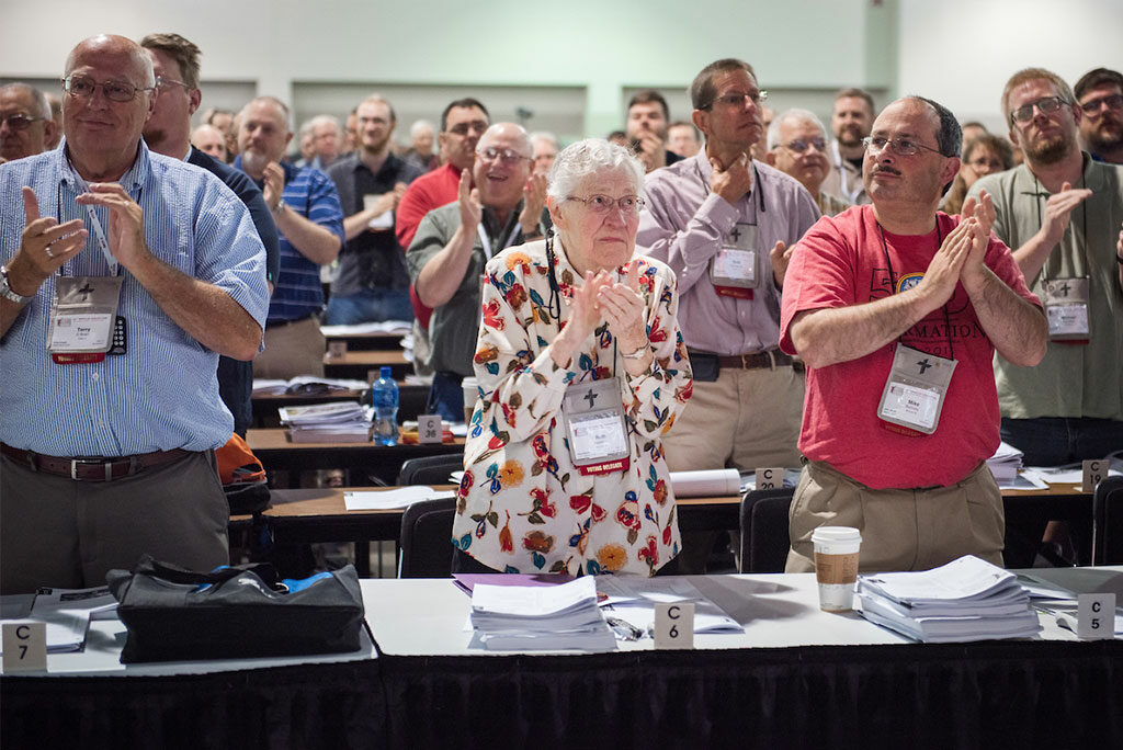 Delegates applaud during the final session at the 66th Regular Convention of The Lutheran Church—Missouri Synod. (LCMS/Frank Kohn)