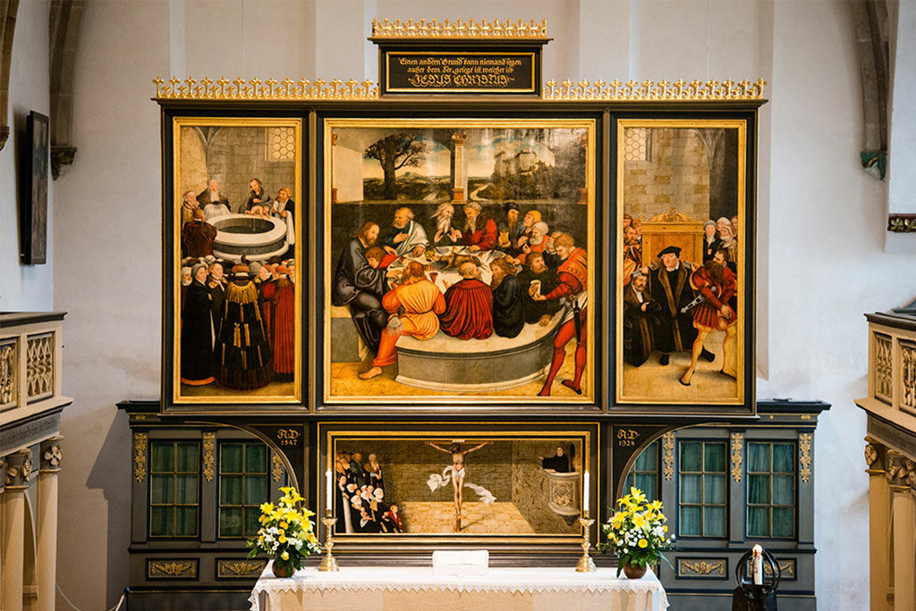 The original Cranach Reformation Altar adorns St. Mary’s Church in Wittenberg, Germany. (LCMS/Erik M. Lunsford)