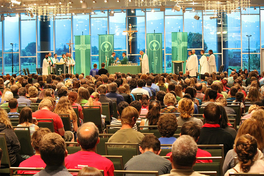 Participants in a summer 2016 Higher Things conference at Colorado State University in Fort Collins gather for worship. (Higher Things/Ann Osburn)