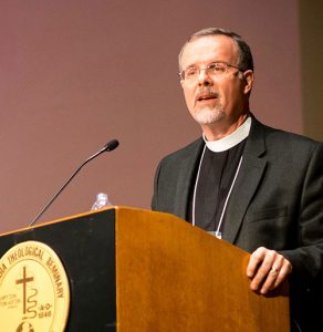 The Rev. Dr. Paul Grime speaks about Lutheran Service Book as the Good Shepherd Institute marked the hymnal’s 10th anniversary. (LCMS/Michael Schuermann)