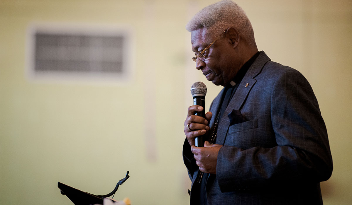 The Rev. Dr. McNair Ramsey, LCMS Southern District 2nd vice-president, speaks on April 27 during the Legacy/Candlelight service at Concordia College Alabama in Selma, Ala. (LCMS/Erik M. Lunsford)