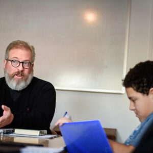 The Rev. David Kind, pastor of University Lutheran Chapel, conducts confirmation class on Feb. 21, 2018, at the Luther House near the University of Minnesota in Minneapolis. (LCMS/Erik M. Lunsford)