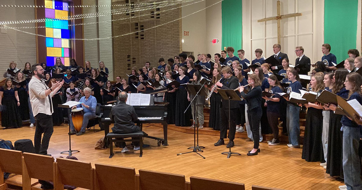 Dr. Paul von Kampen (left), director of Choral Activities at Concordia University, St. Paul (CSP), conducts area high school students during the Second Annual CSP Twin Cities Honor Choir on Feb. 9 at CSP. (CSP)