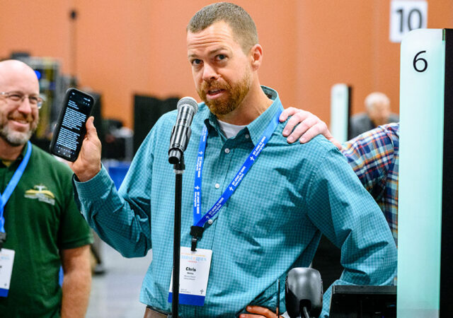 Delegate Chris Heins speaks during the 69th Regular Convention of The Lutheran Church—Missouri Synod in Phoenix on Thursday, July 23, 2026. (LCMS/Frank Kohn)