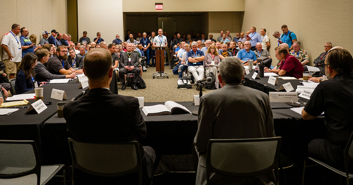 Floor Committee 6 on Pastoral Ministry and Seminaries holds an open hearing on July 18 before the 69th Regular Convention of The Lutheran Church—Missouri Synod in Phoenix. (LCMS/Roy S. Askins)