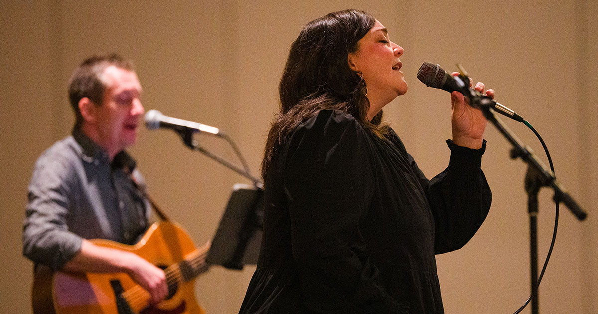 Erin Bode and Derren Raser perform on Monday evening, July 20, during the 69th Regular Convention of The Lutheran Church—Missouri Synod in Phoenix. Raser’s vocals can be heard alongside Bode’s on several tracks from her new album "Sounds of Mercy." (LCMS/Erik M. Lunsford)