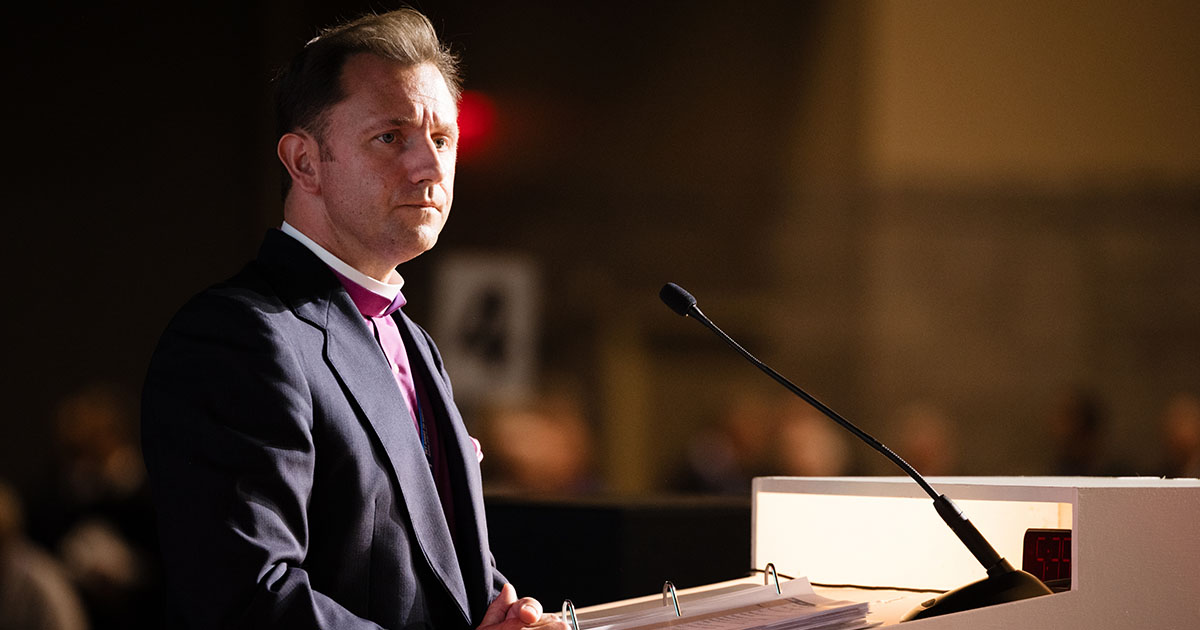 The Rev. James Maxwell, president of the LCMS Rocky Mountain District and chair of Floor Committee 11, Registrations, Credentials and Elections, listens during a voting session at the 69th Regular Convention of The Lutheran Church—Missouri Synod in Phoenix on Tuesday, July 21. (LCMS/Frank Kohn)